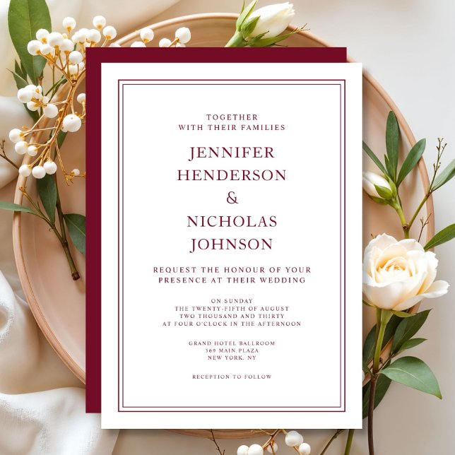 Elegant formell vinröd bröllops- inbjudningar (Elegant Formal Burgundy Red Wedding Invitation)