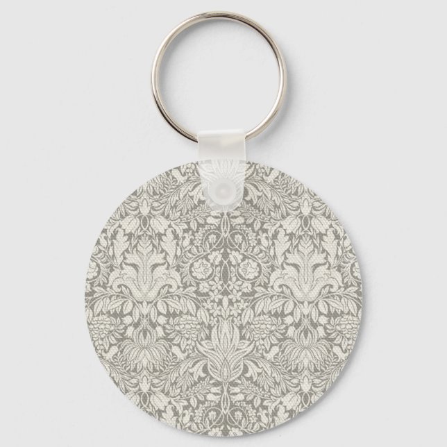elegant formell vit damastspets brokad nyckelring (Framsida)