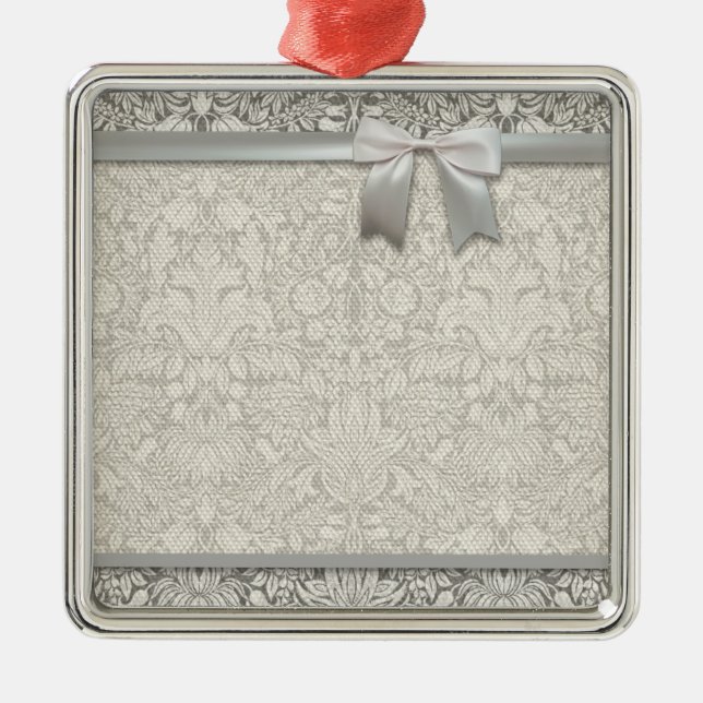 elegant formell vit damm snöre brocade julgransprydnad metall (Framsidan)