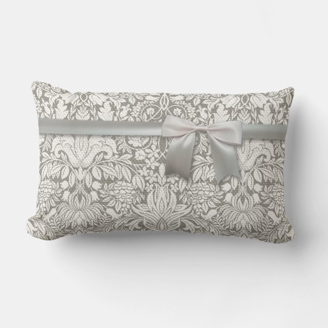 elegant formell vit damm snöre brocade lumbarkudde (Framsida)