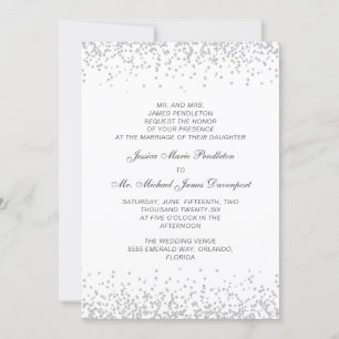 Elegant formell vit silverglitter bröllop  inbjudningar