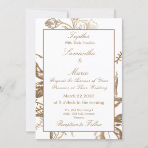 Elegant Formellt Guld Faux Metall Blommigt Bröllop Inbjudningar