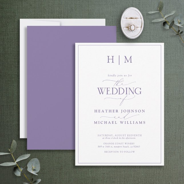 Elegant Formellt Lilac Lavender Calligraphy Bröllo Inbjudningar (Skapare uppladdad)