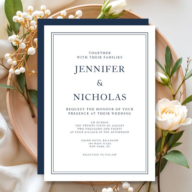 Elegant Formellt marinblått Bröllop Inbjudningar (Elegant Formal Navy Blue Wedding Invitation)