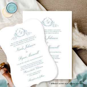 Elegant Formellt Monogram Sea Glass Bröllop Inbjudningar