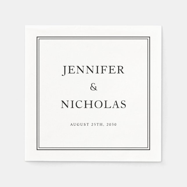 Elegant Formellt svart och vitt Bröllop Pappersservett (Framsidan)