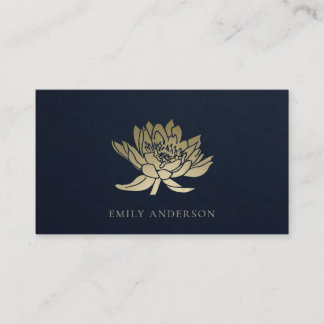 ELEGANT FORMELLT TRENDIG NAVY FAUX GULD LOTUS BLOM VISITKORT