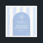 Elegant förra samtalet om Kusten Bachelorette-part Pappersservett<br><div class="desc">Den här eleganten blå och vit baserar sig på en vit hand plockade-scallop-snäcka mot en blå bågform,  med en bred blå och vit stripe-bakgrund. Observera att all inslag (båge,  rand,  snäcka,  text) kan ändras till ditt eget anpassningsbar färg).</div>