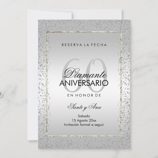 Elegant Försilvrad Konfettitallrik 60 Bröllop Spara Datumet (Framsida)
