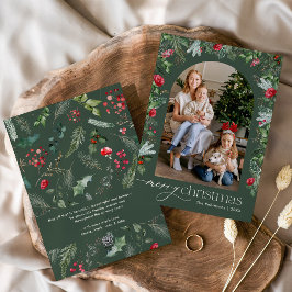 Elegant Forst Grönt Botanical Arch God jul Julkort