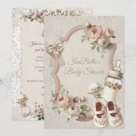 Elegant Första Blommande Baby Shower Blommig Inbju Inbjudningar