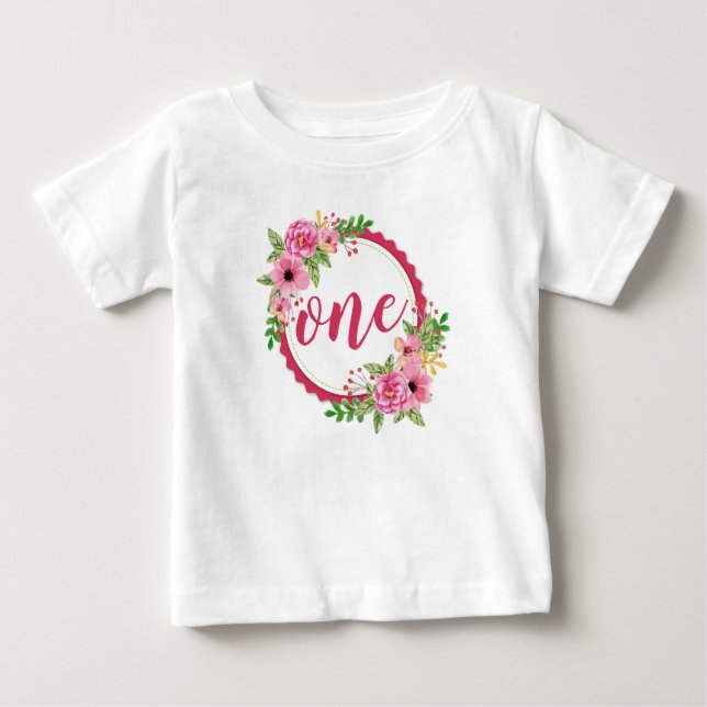 Elegant Första födelsedag Blommigt Utandning | Rom T Shirt (Framsida)