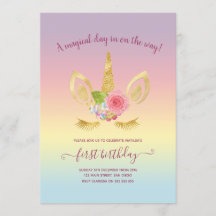 Elegant, första födelsedag guld glitter unicorn