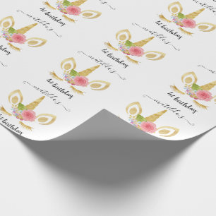 Elegant, första födelsedag guld glitter unicorn presentpapper