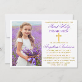 Elegant Första Heligan av kommunision Violet Guld  Inbjudningar
