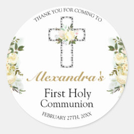 Elegant Första Heligan Kommunidad Blommigt Kor Runt Klistermärke