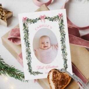 Elegant första julfotoportet Flicka Kort
