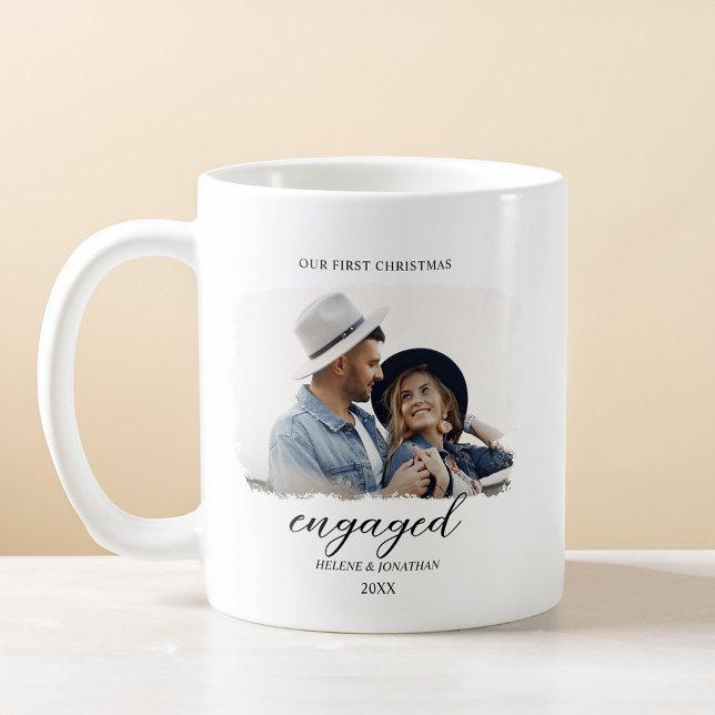 Elegant första julhelgen - Engagerat fotominimum Kaffemugg (Elegant First Christmas Engaged Photo Minimal Coffee Mug)