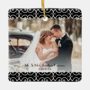 Elegant Första jultomten Married Black White Rull Julgransprydnad Keramik
