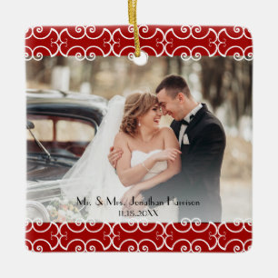 Elegant Första jultomten Married Red Photo Bröll Julgransprydnad Keramik