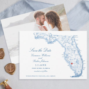 Elegant Fort Myers Florida Bröllop flottan Karta Spara Datumet