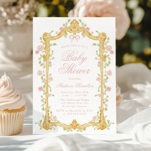 Elegant Förtrollad Rosa Blommig Ram Baby Shower Inbjudningar