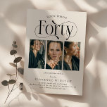 Elegant FORTY 3 fotokollage 40:e födelsedagen Inbjudningar<br><div class="desc">Bär skönheten att vrida fyrtio med vår elegant 40-årsinbjudningar. Med våra lyxinbjudningar kan du visa upp en 3-fotokollage, perfekt för att visa hur födelsedagspojken/flickan utvecklas under årens lopp. Med ett typsnitt som fångar upp öga och en anpassningsbar minimalistisk mall är denna inbjudan en blandning av modernitet och tidlöshet som lämnar...</div>