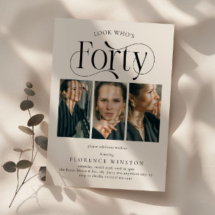 Elegant FORTY 3 fotokollage 40:e födelsedagen Inbjudningar