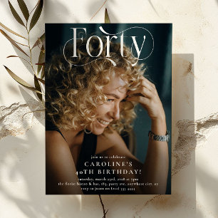 Elegant FORTY Photo 40 Birthday Party Inbjudningar