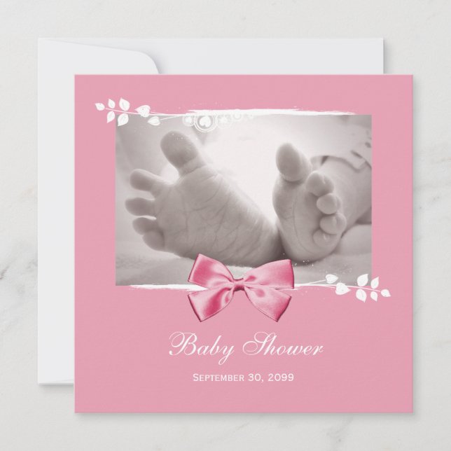 Elegant fot för flickababy showerbaby med inbjudningar (Framsida)