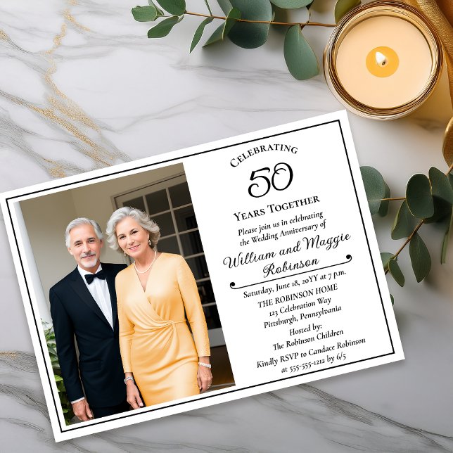 Elegant foto 50-års bröllopsjubileumsfest inbjudningar (Elegant Photo 50th Wedding Anniversary Party Invitation - Print | Digital Download)