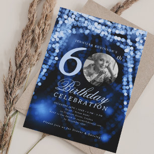 Elegant Foto 60:e födelsedag Blått Glam Ljus Inbjudningar