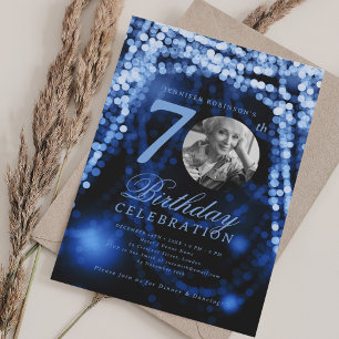 Elegant Foto 70:e födelsedagets marinblå glam Ljus Inbjudningar