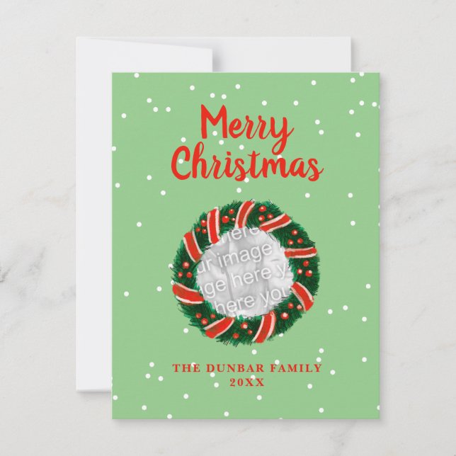 Elegant Foto av krans med grå anpassningsbar Holl Julkort (Framsida)