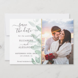 Elegant foto av modern eucalyptus greenery bröllop spara datumet