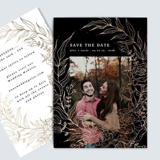 Elegant Foto av romantisk blomning Guld Bröllop Spara Datumet (Skapare uppladdad)