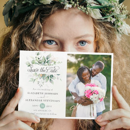 Elegant Foto av Rustic greenery eucalyptus bröllop Spara Datumet
