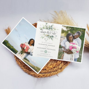 Elegant Foto av Rustic greenery eucalyptus bröllop Spara Datumet