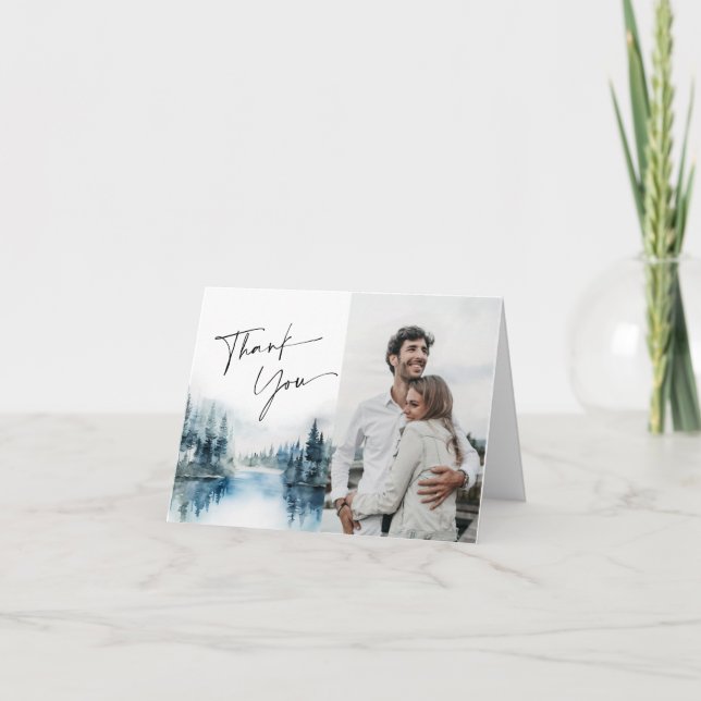 Elegant Foto av vattenfärgsskogen Foggy Forest Brö Tack Kort (Framsida)