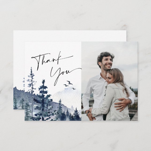 Elegant Foto av vattenfärgsskogen Foggy Forest Brö Tack Kort (Fram/baksida)