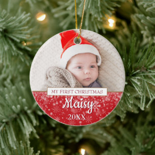 Elegant Foto Barnets Första Jul Skript Julgransprydnad Keramik