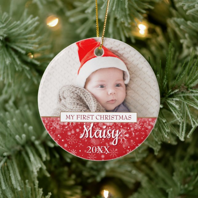 Elegant Foto Barnets Första Jul Skript Julgransprydnad Keramik (Träd)