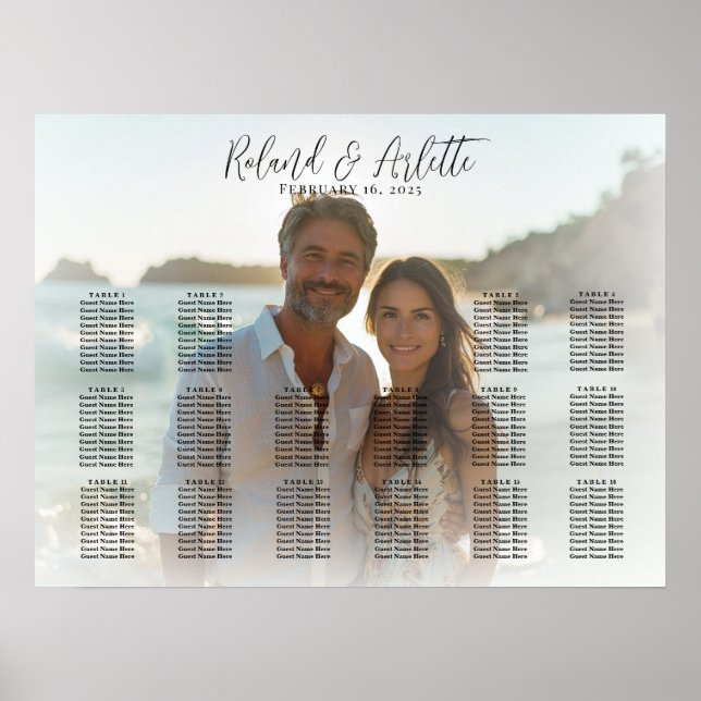 Elegant foto bröllop sittande diagram 16 bord poster (Framsidan)