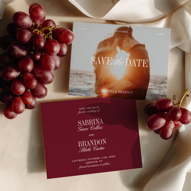 Elegant Foto Burgund Spara Datum-kort Datumet (Elegant Photo Burgundy Save the Date Card)
