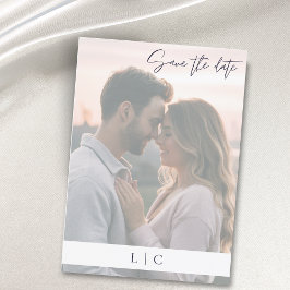 Elegant Foto Caligraphy Mörk Navy Spara Datumet