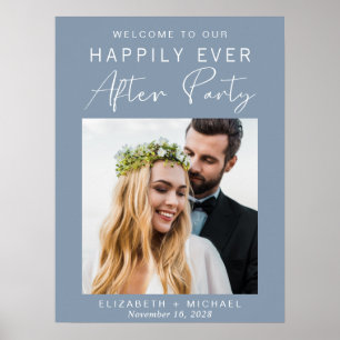 Elegant Foto Dammig Blå Bröllopsmottagning Välkomm Poster