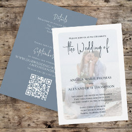 Elegant Foto - enkel QR-kod - Dusty Blue-OSA Inbjudningar