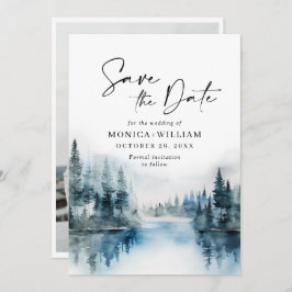 Elegant Foto för vattenfärgsbergen Forest Bröllop Spara Datumet