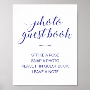 Elegant foto-gästbok Navy Blue Vit Bröllop Poster