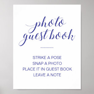 Elegant foto-gästbok Navy Blue Vit Bröllop Poster